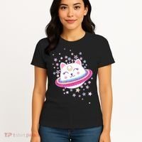 Cute Galaxy Saturn Cat  Women's T-Shirt thumb 4