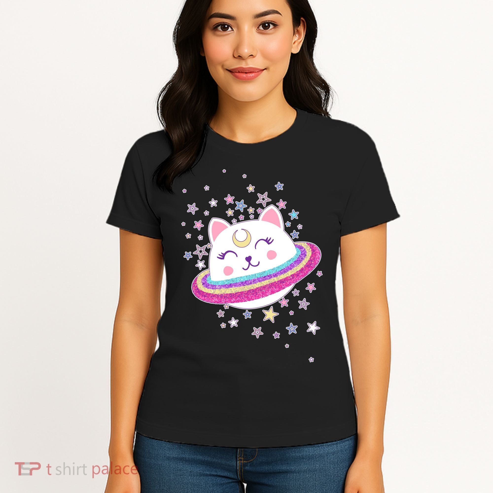 Cute Galaxy Saturn Cat  Women's T-Shirt