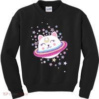 Cute Galaxy Saturn Cat  Kids Sweatshirt thumb 0