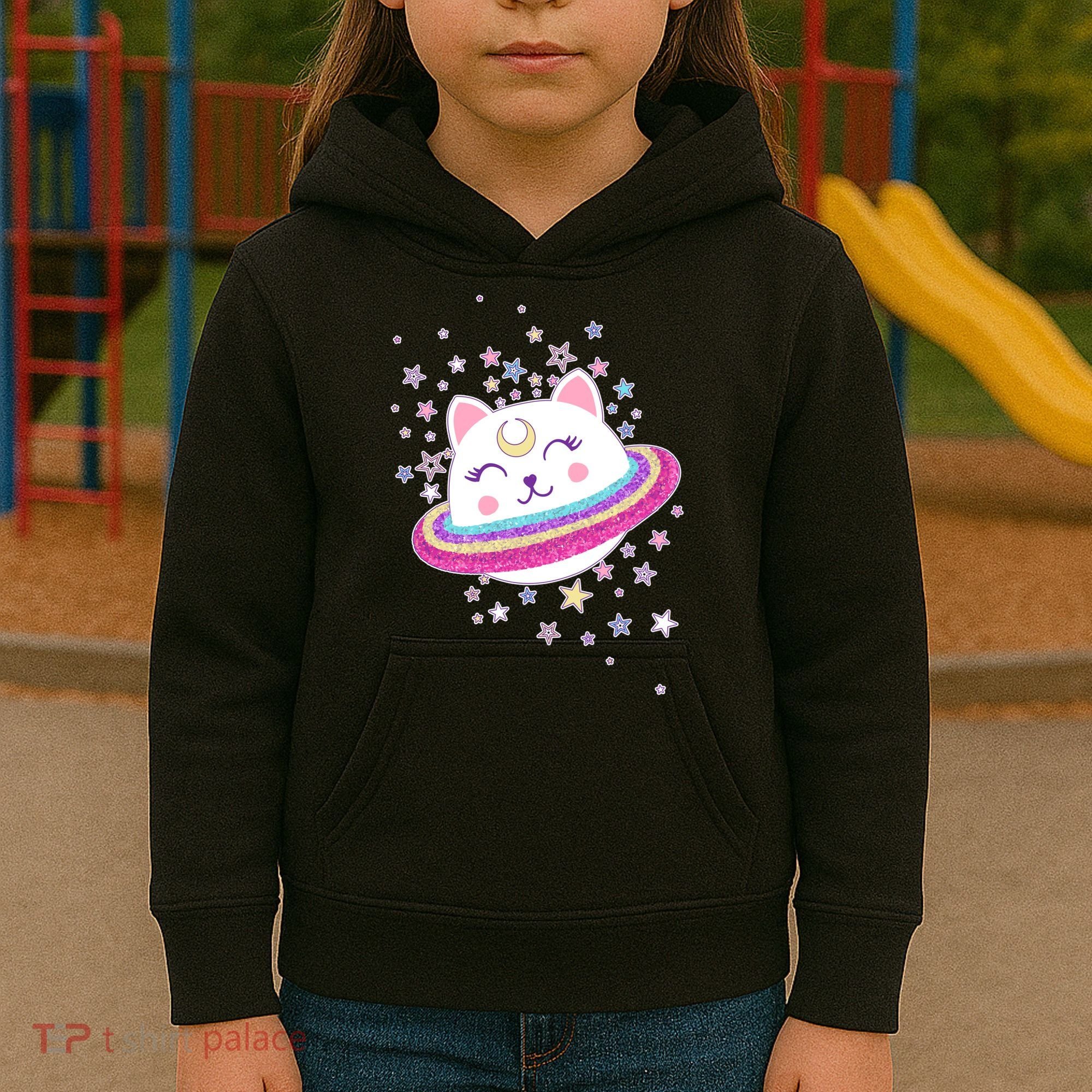 Cute Galaxy Saturn Cat  Kids Hoodie