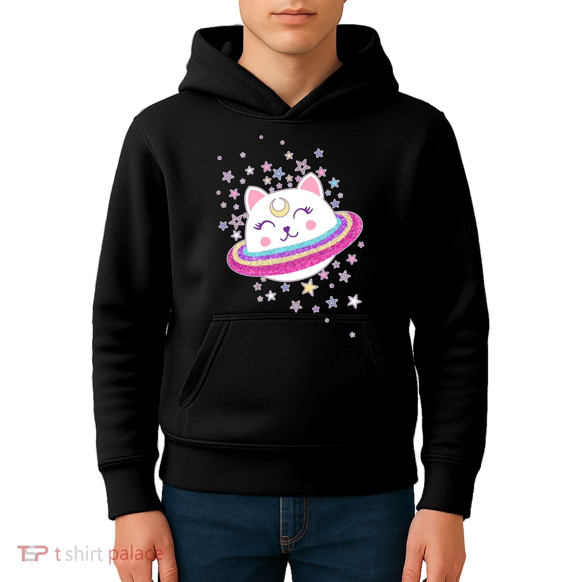 Cute Galaxy Saturn Cat  Kids Hoodie