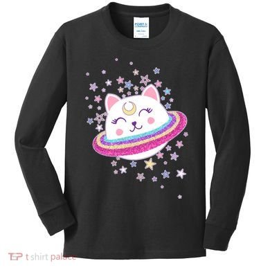 Cute Galaxy Saturn Cat  Kids Long Sleeve Shirt
