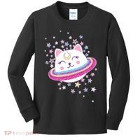Cute Galaxy Saturn Cat  Kids Long Sleeve Shirt thumb 0