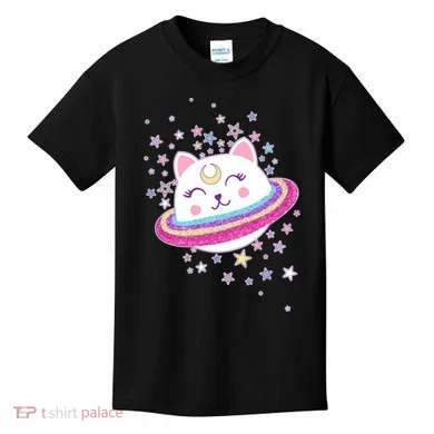 Cute Galaxy Saturn Cat Kids T-Shirt