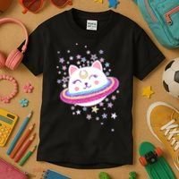 Cute Galaxy Saturn Cat  Kids T-Shirt thumb 3