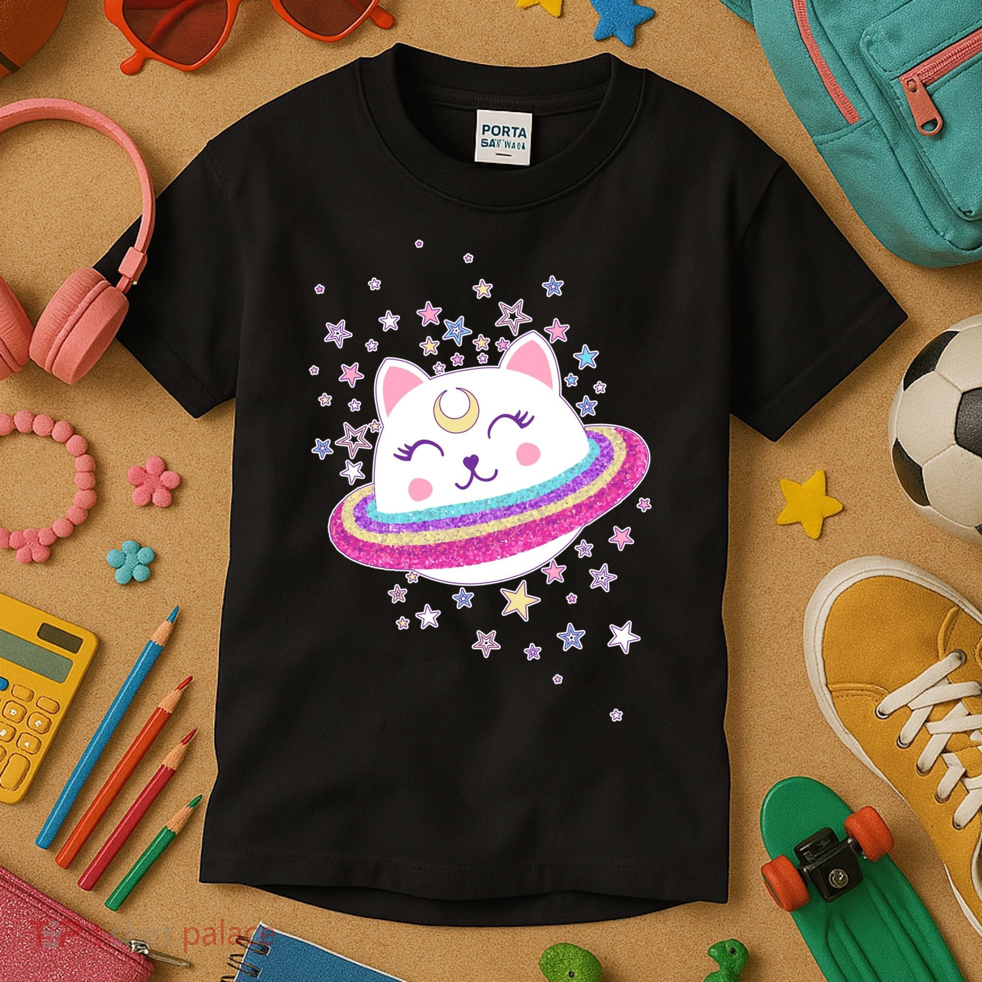 Cute Galaxy Saturn Cat  Kids T-Shirt