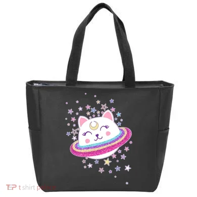 Cute Galaxy Saturn Cat Tote Bag