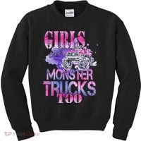 Cute Girls Like Monster Trucks Too Awesome Kids Sweatshirt thumb 0
