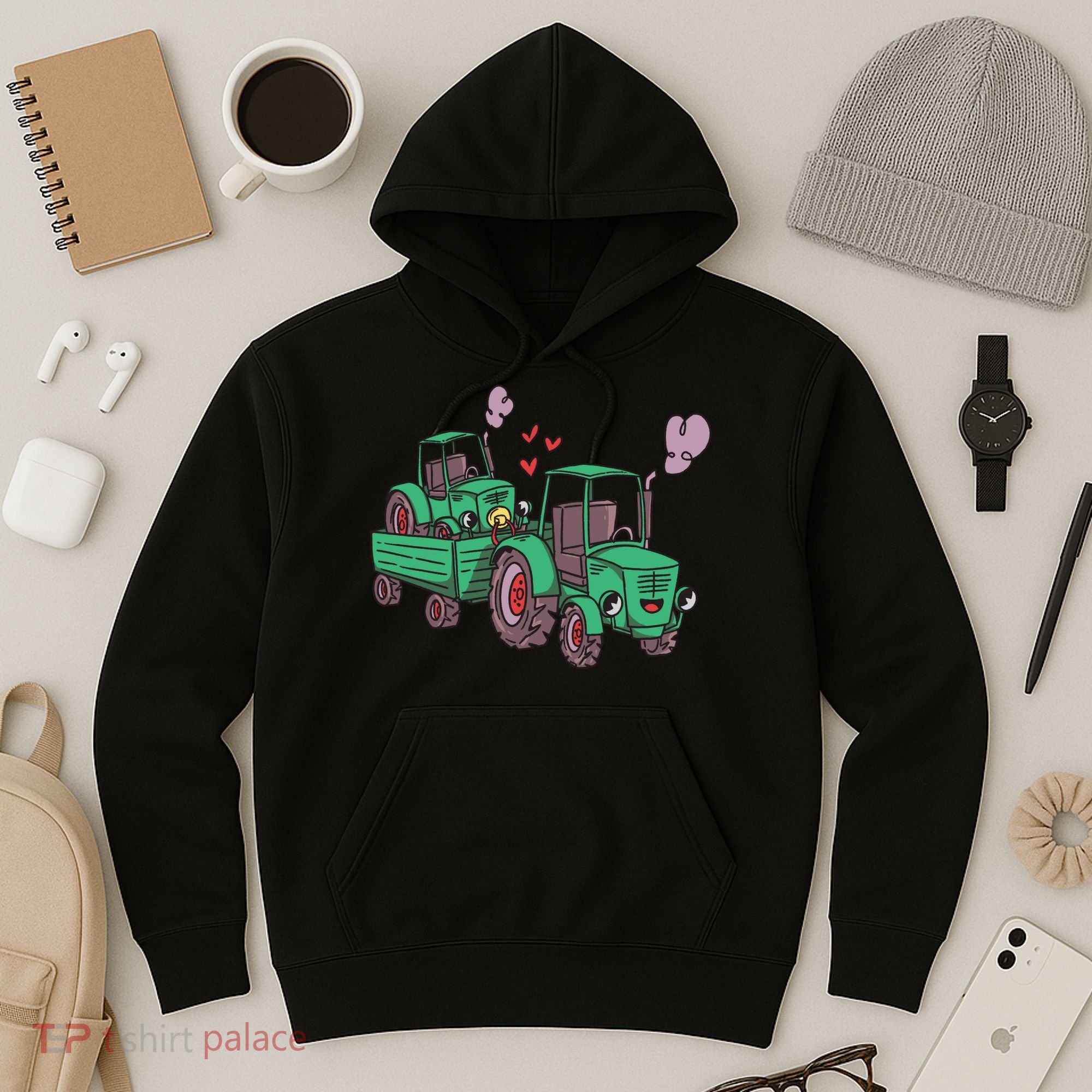 Cute Green Tractor Family Hoodie