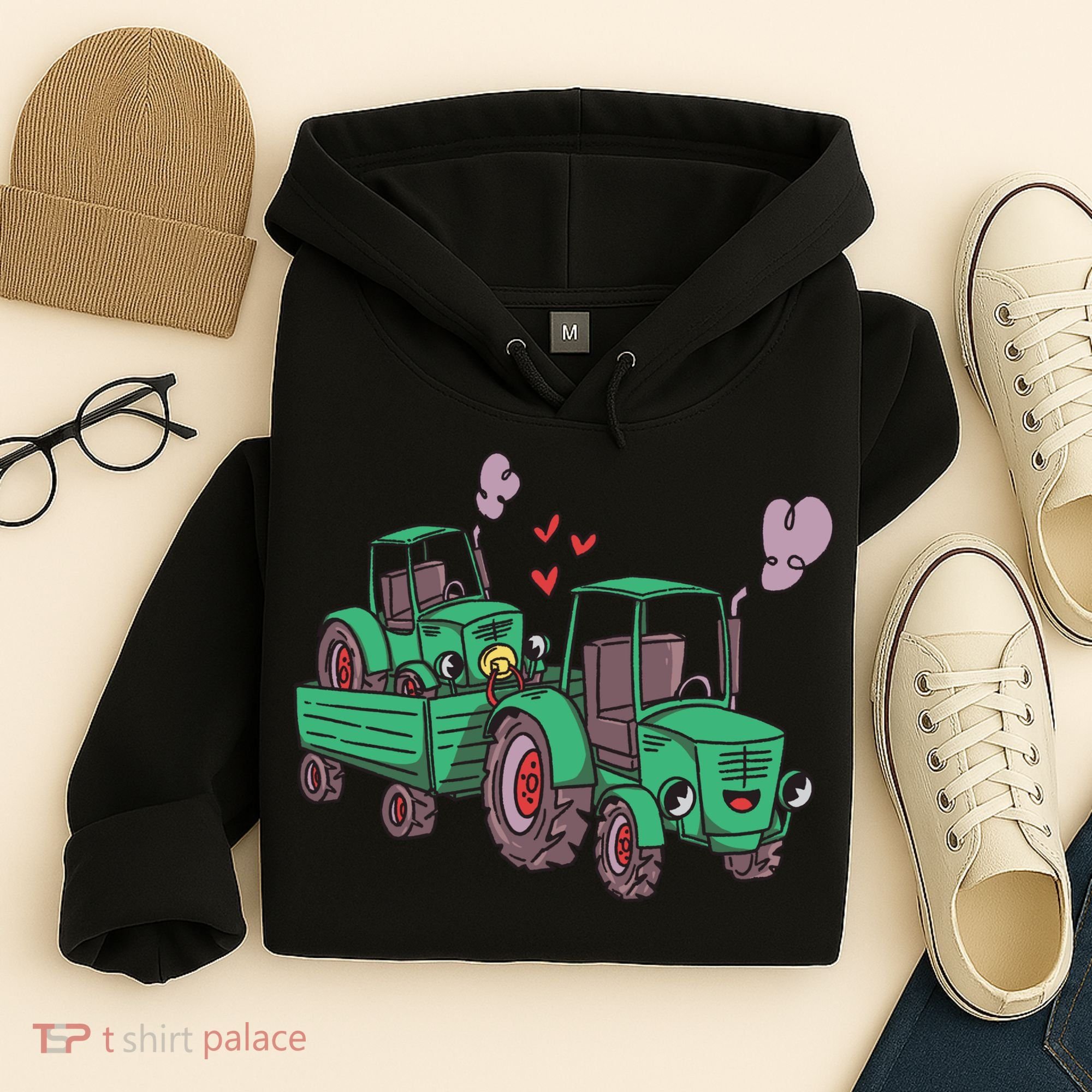 Cute Green Tractor Family Hoodie