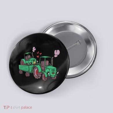 Cute Green Tractor Family Button