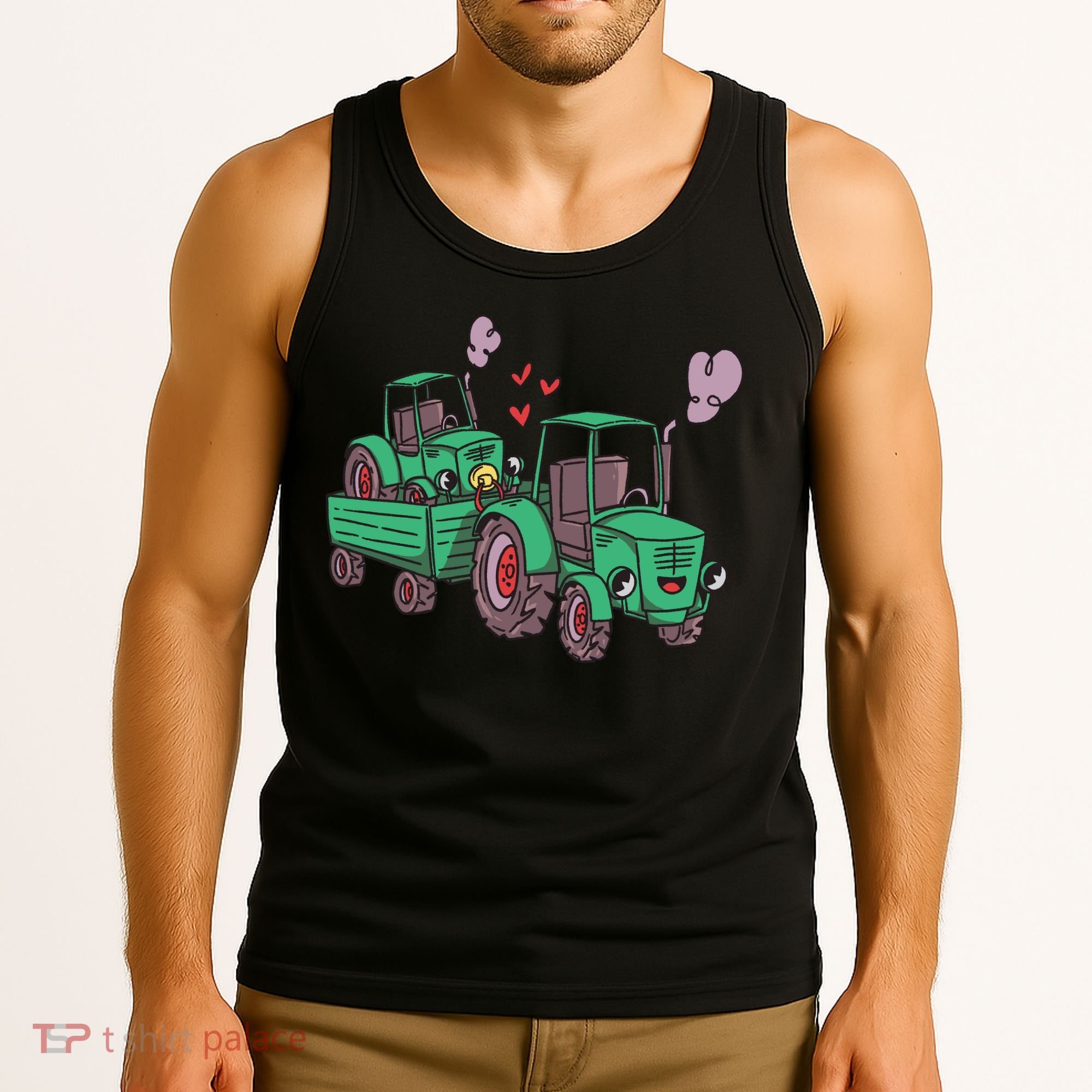 Cute Green Tractor Family Tank Top