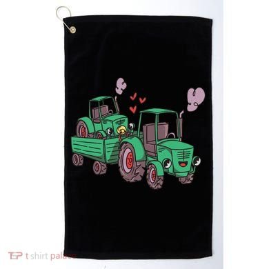 Cute Green Tractor Family Golf Towel