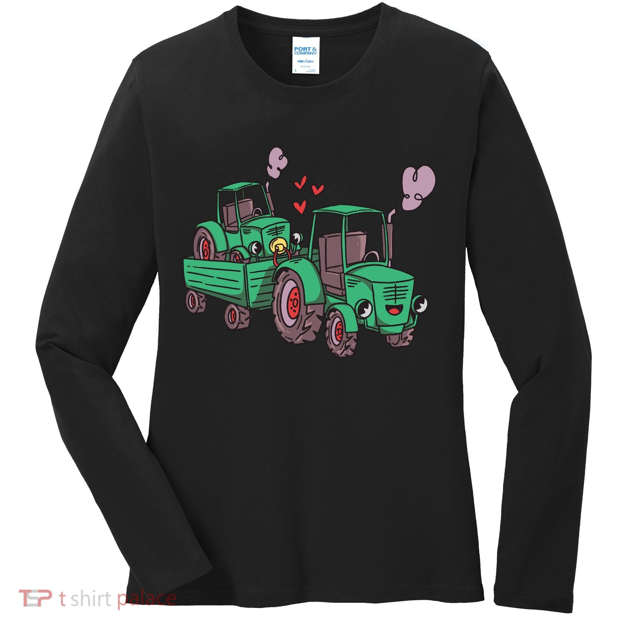 Cute Green Tractor Family Women's Long Sleeve Shirt