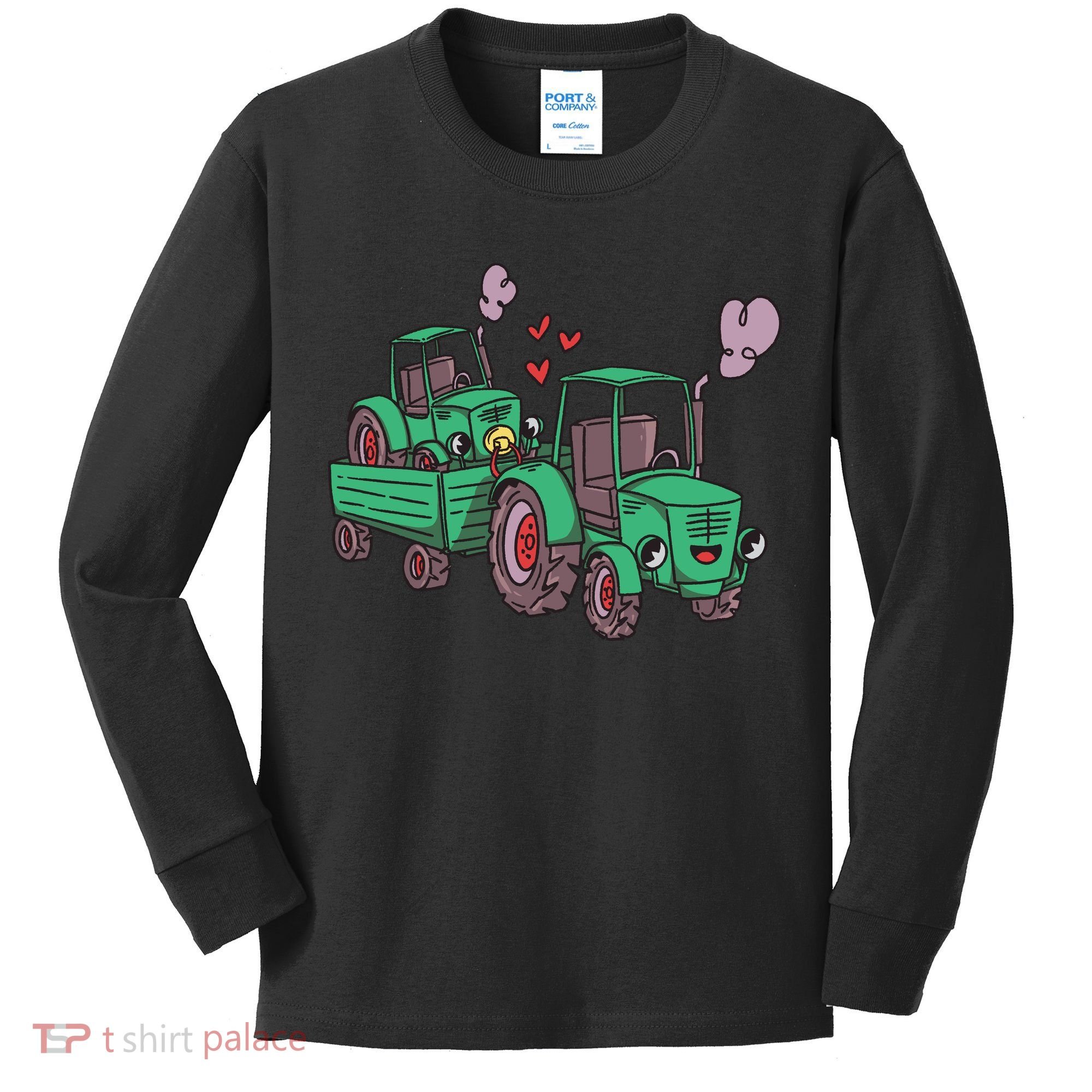 Cute Green Tractor Family Kids Long Sleeve Shirt
