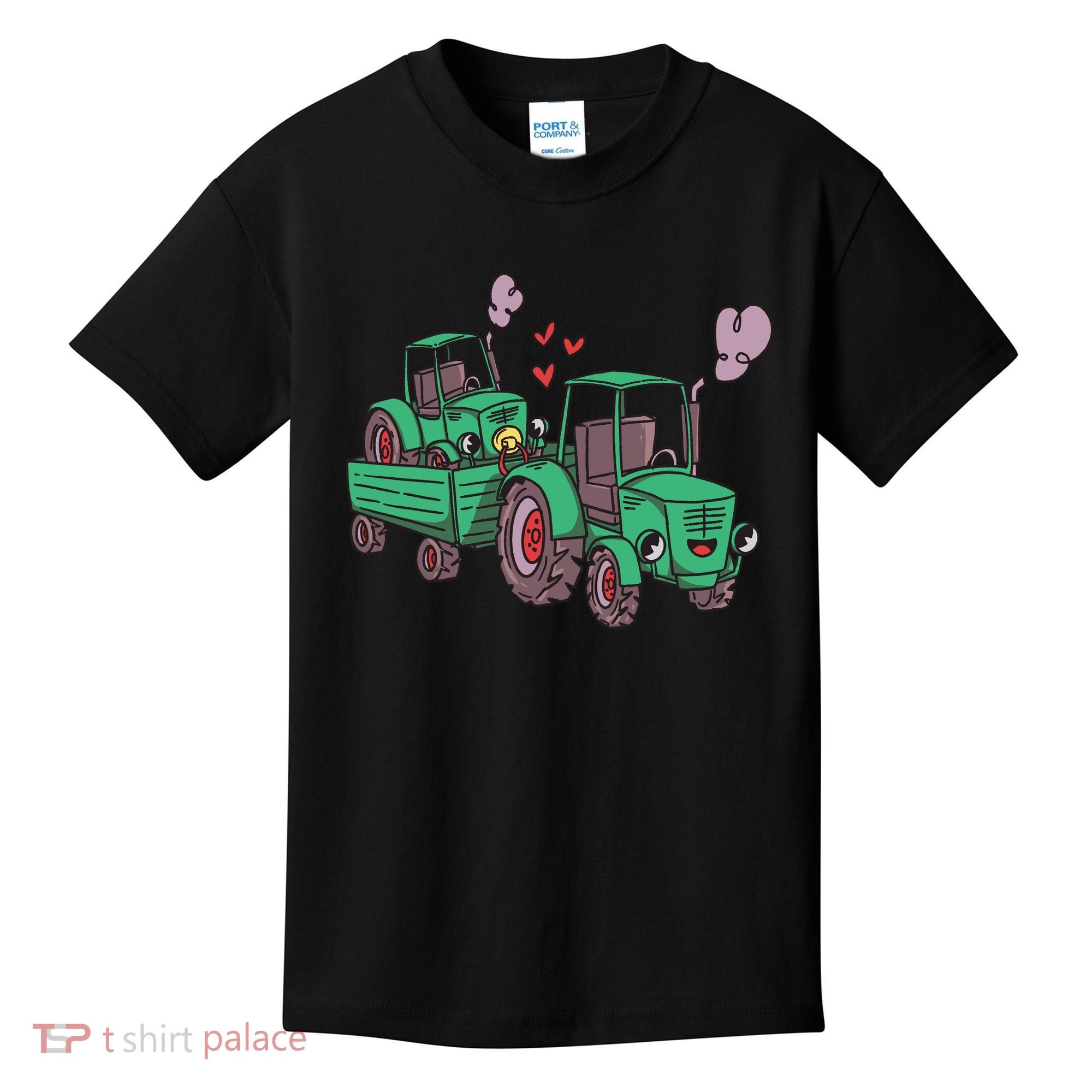 Cute Green Tractor Family Kids T-Shirt