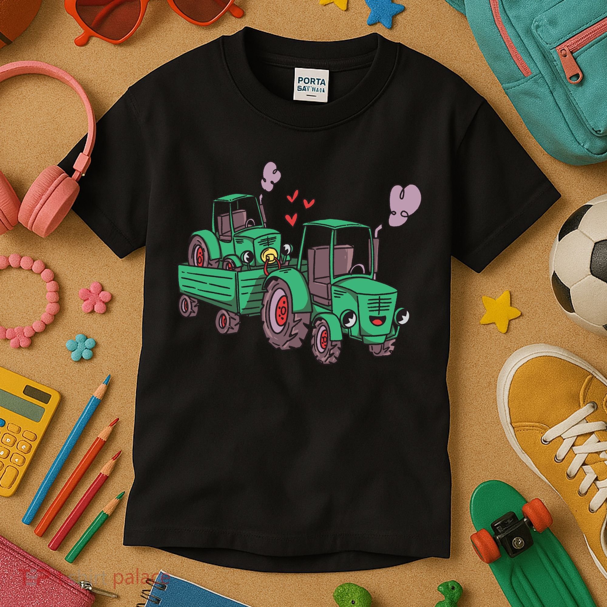 Cute Green Tractor Family Kids T-Shirt