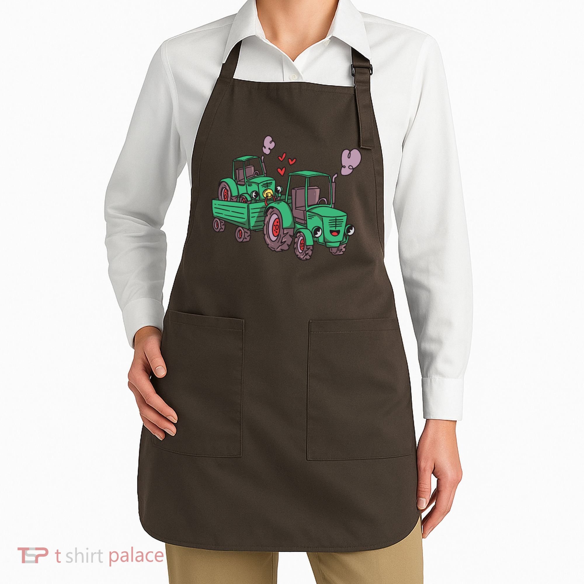 Cute Green Tractor Family Apron