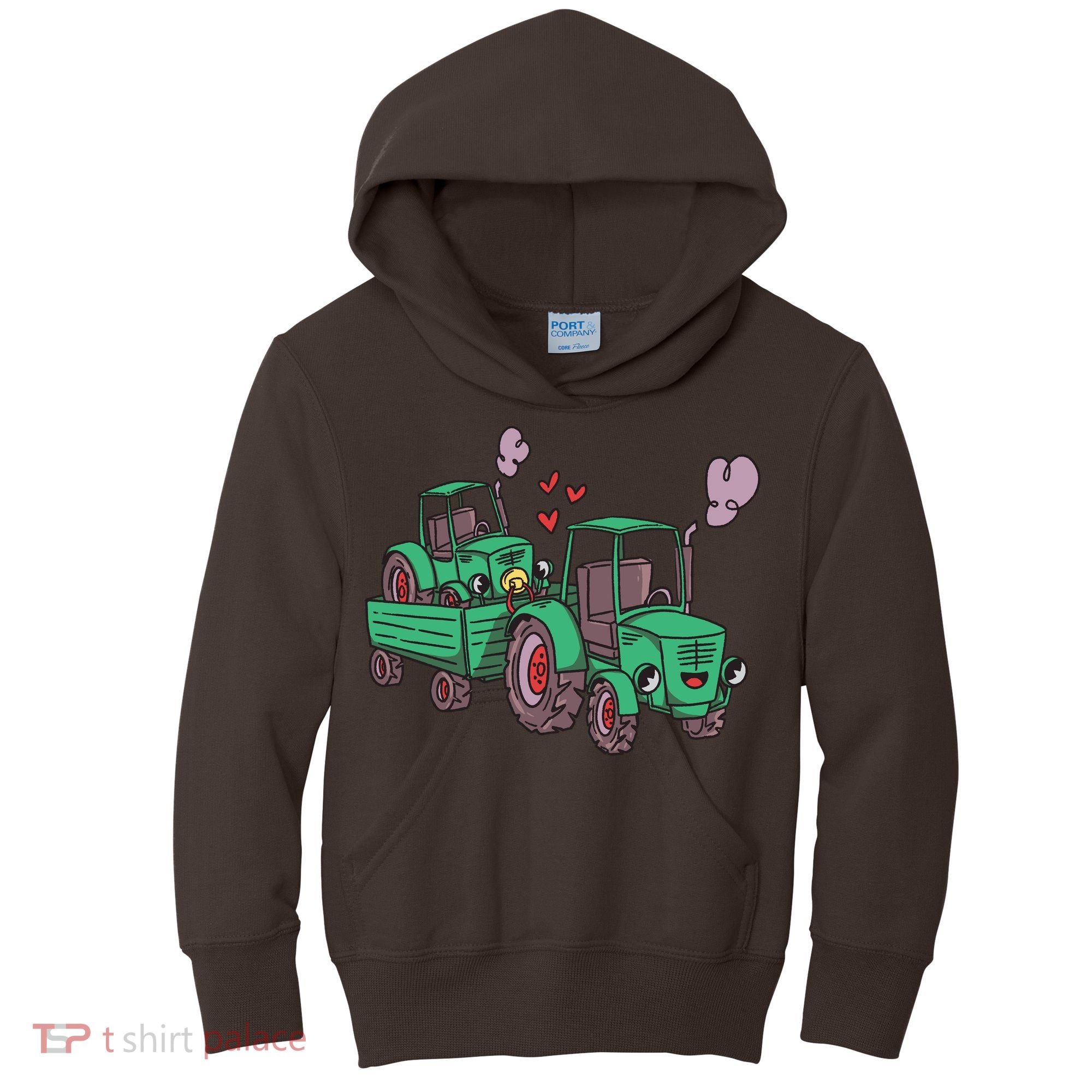 Cute Green Tractor Family Kids Hoodie