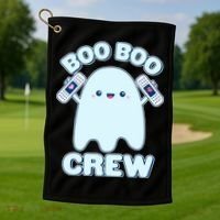 Cute Halloween Boo Boo Crew Band Aid Ghost Golf Towel thumb 1