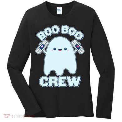Cute Halloween Boo Boo Crew Band Aid Ghost Women's Long Sleeve Shirt