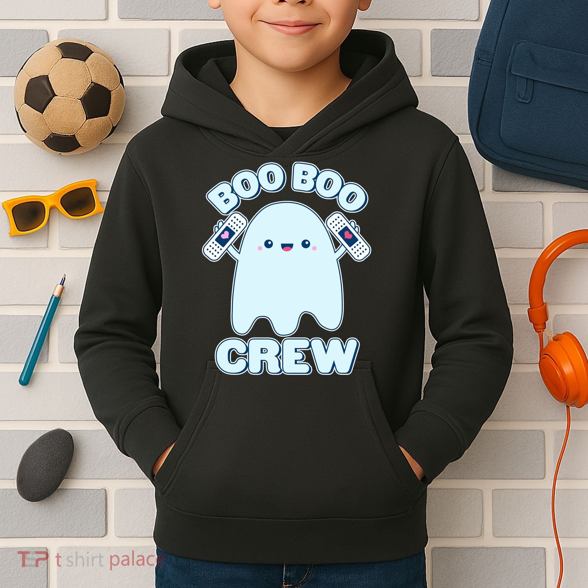 Cute Halloween Boo Boo Crew Band Aid Ghost Kids Hoodie