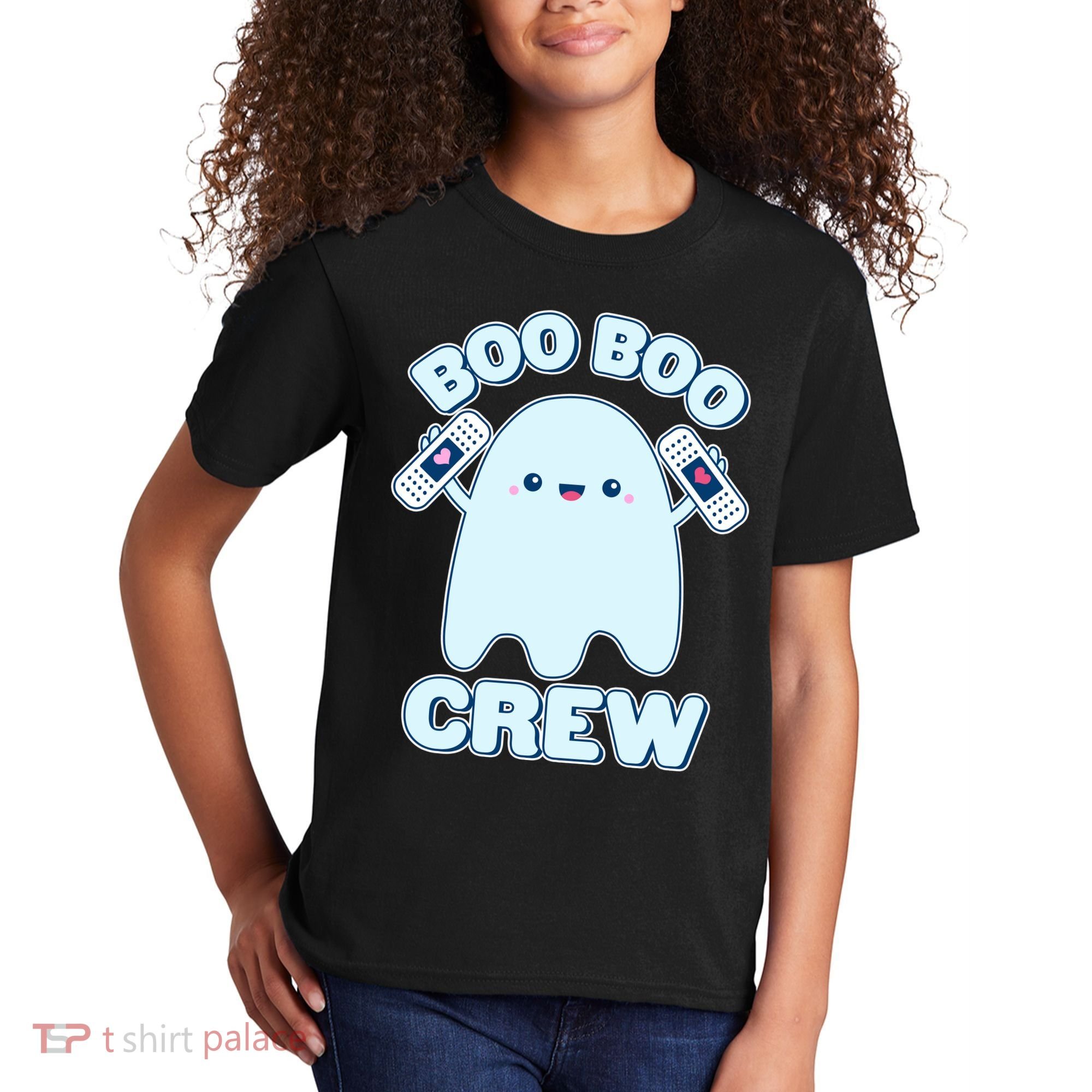 Cute Halloween Boo Boo Crew Band Aid Ghost Kids T-Shirt