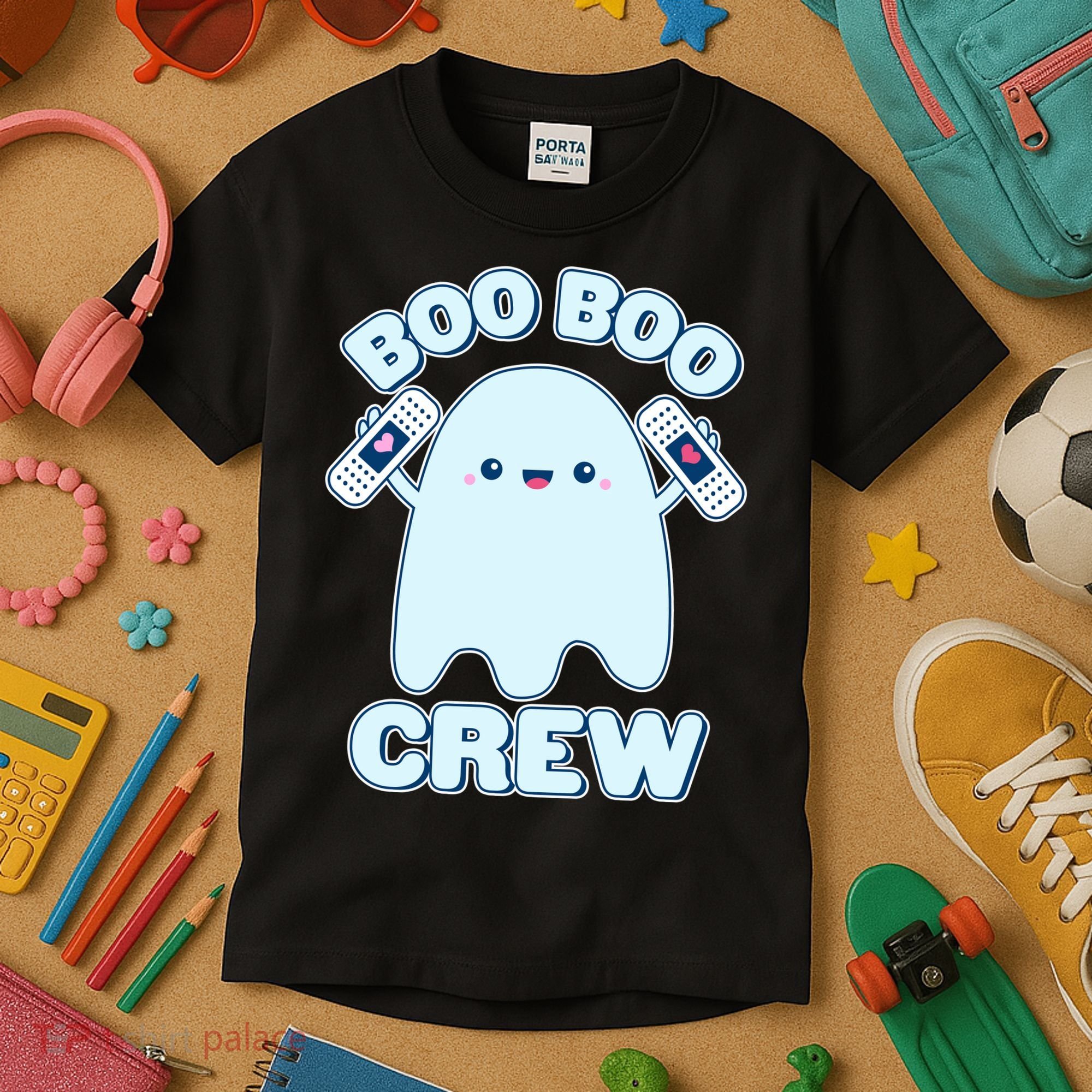 Cute Halloween Boo Boo Crew Band Aid Ghost Kids T-Shirt