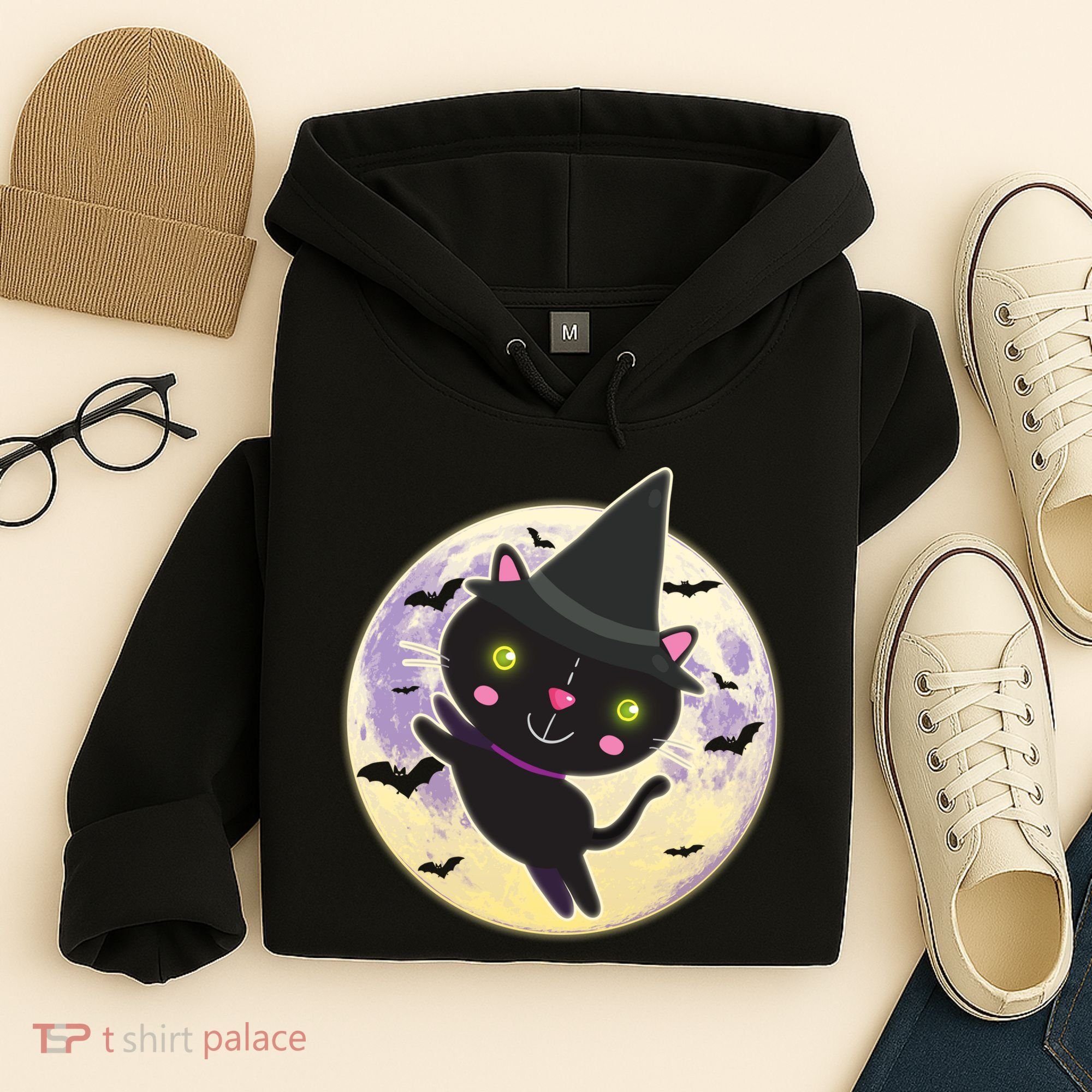 Cute Halloween Cat Moon Hoodie