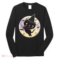 Cute Halloween Cat Moon Long Sleeve Shirt thumb 0