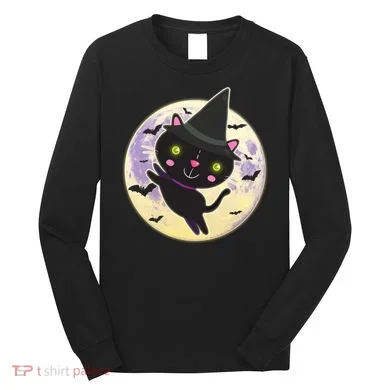 Cute Halloween Cat Moon Long Sleeve Shirt