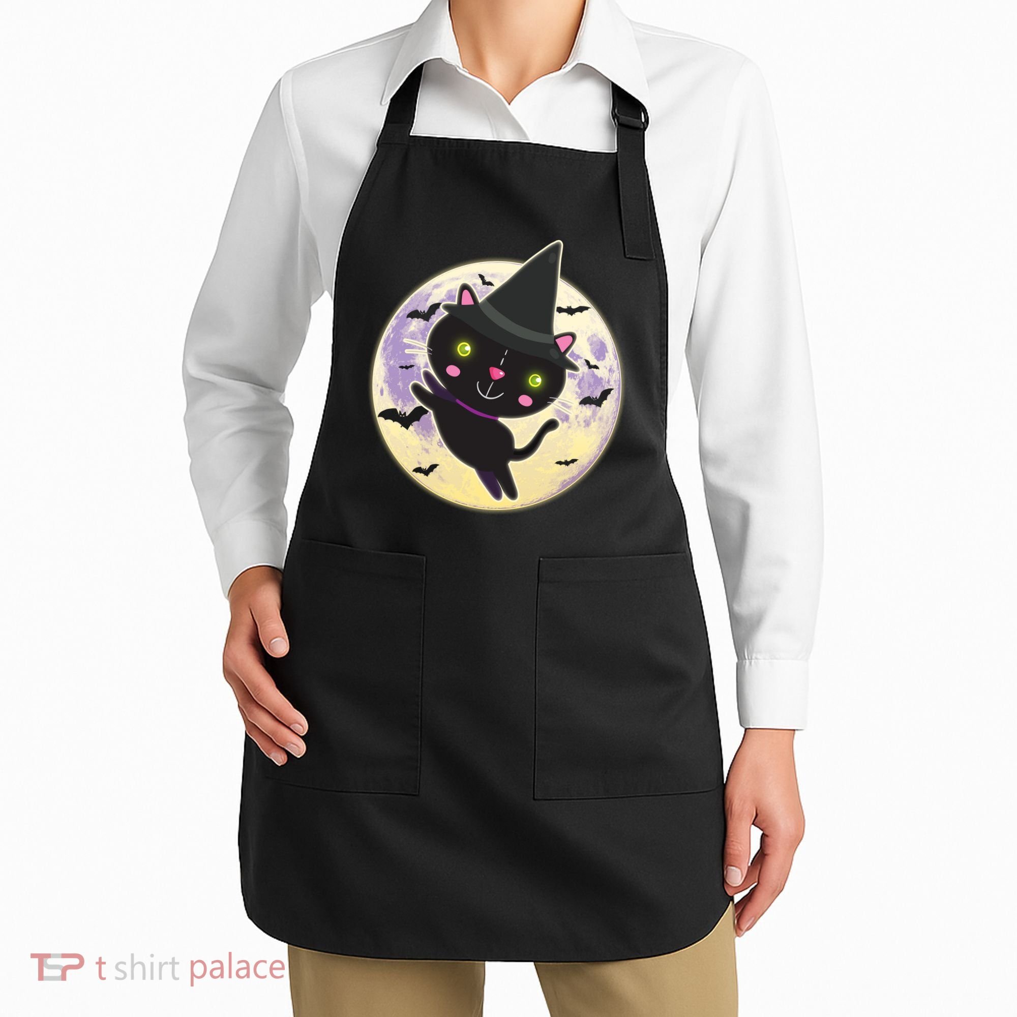 Cute Halloween Cat Moon Apron