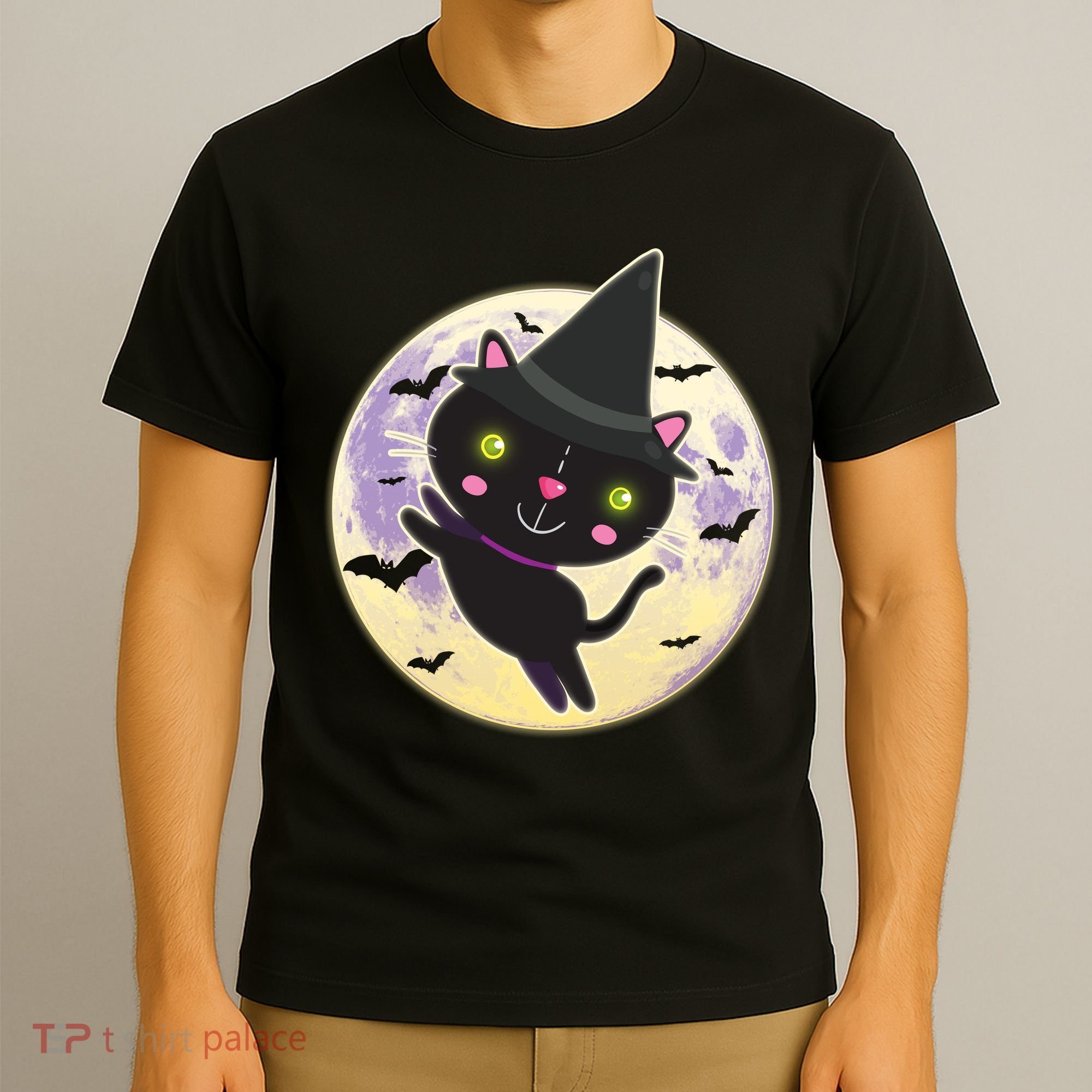 Cute Halloween Cat Moon T-Shirt