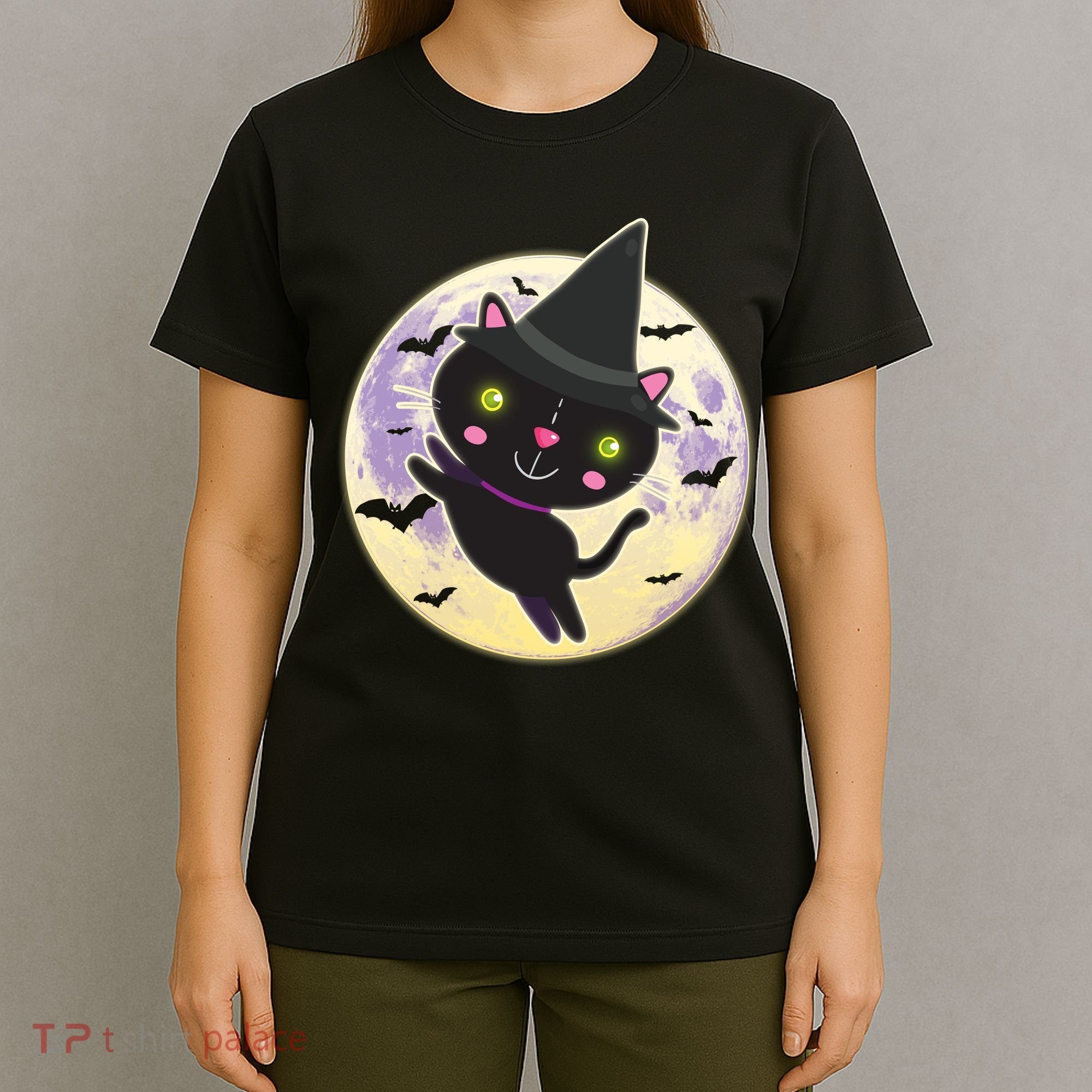 Cute Halloween Cat Moon T-Shirt