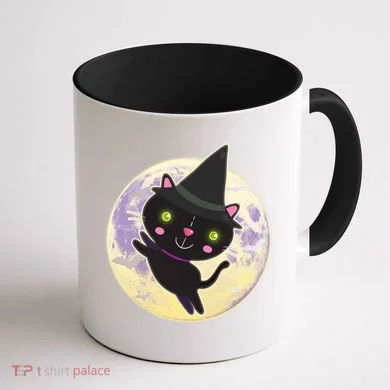 Cute Halloween Cat Moon Coffee Mug back