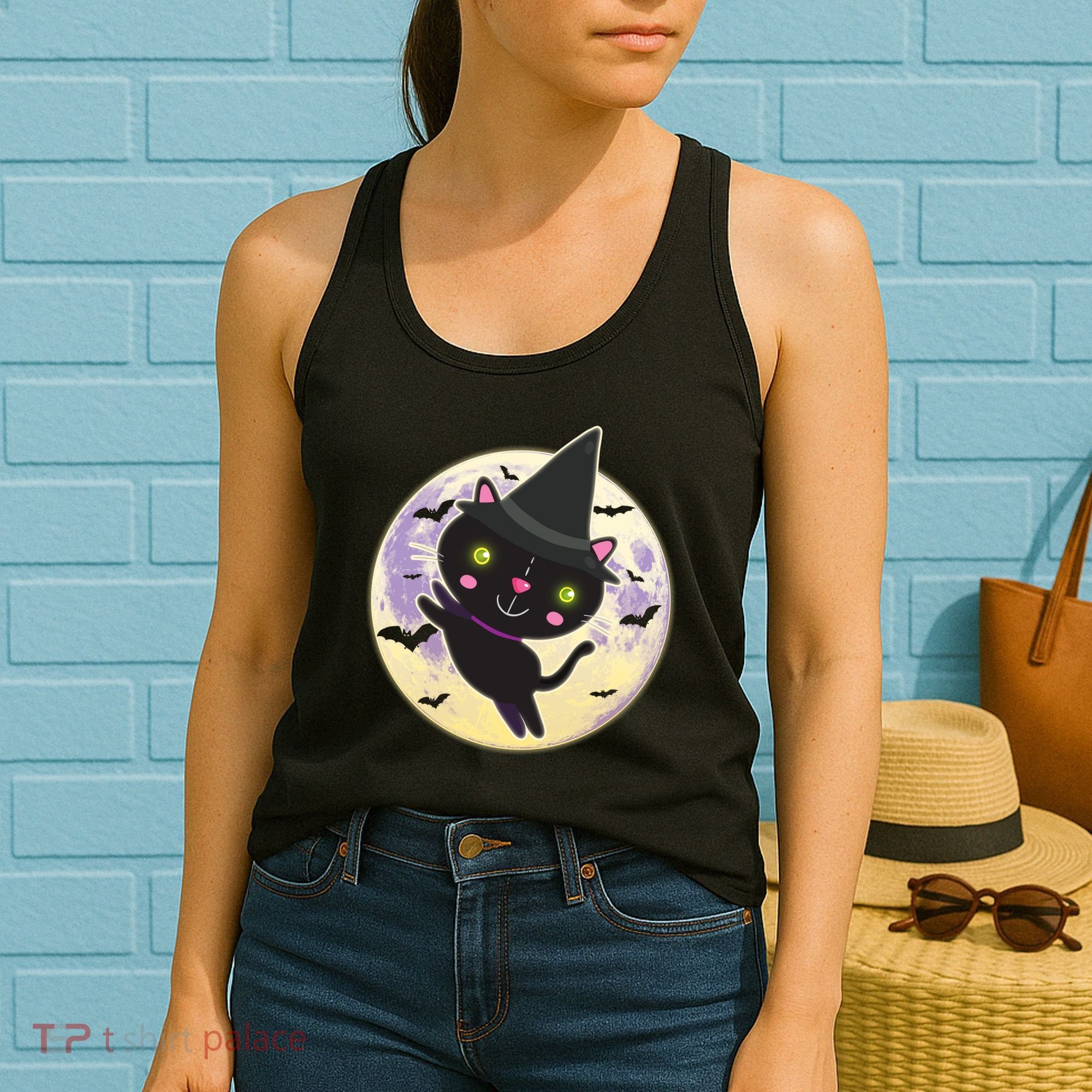 Cute Halloween Cat Moon Women's Tank Top