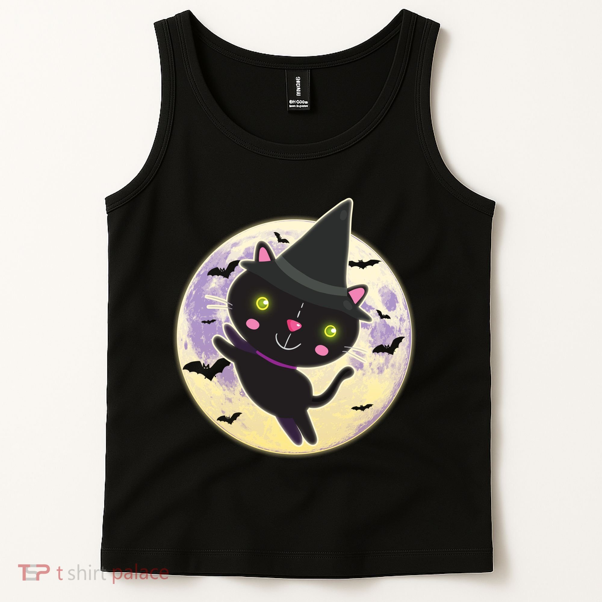 Cute Halloween Cat Moon Tank Top
