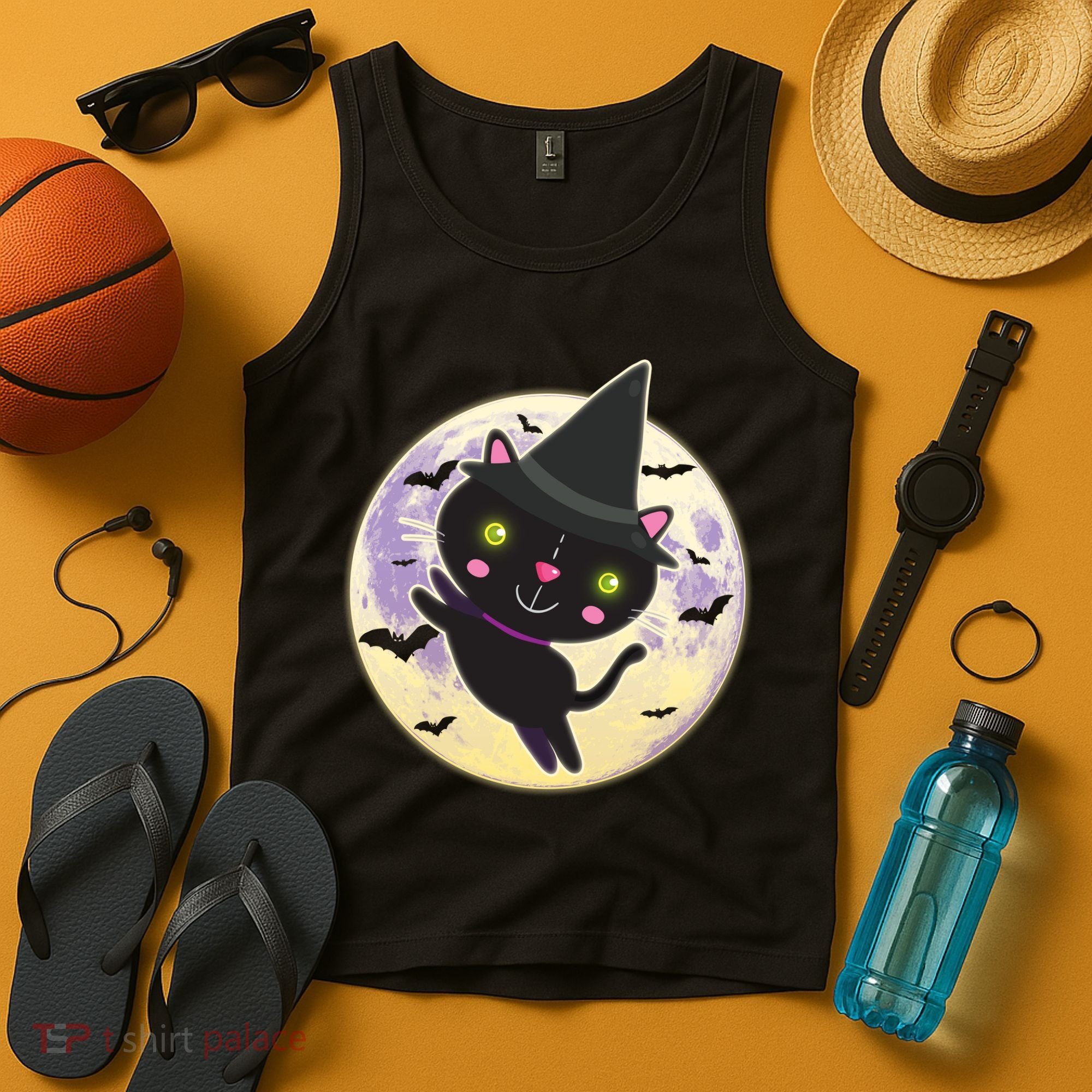 Cute Halloween Cat Moon Tank Top