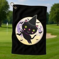 Cute Halloween Cat Moon Golf Towel thumb 1