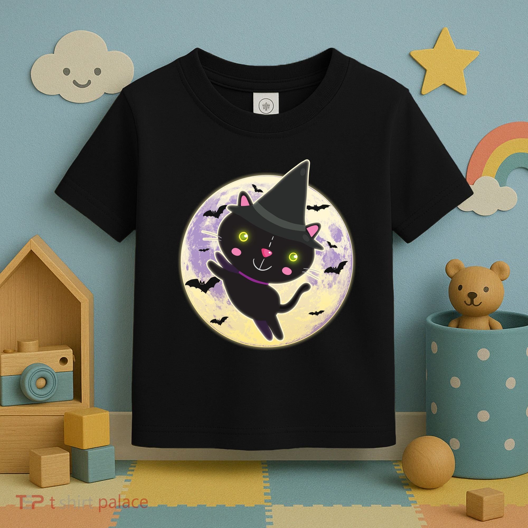 Cute Halloween Cat Moon Toddler T-Shirt