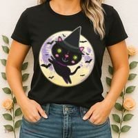 Cute Halloween Cat Moon Women's T-Shirt thumb 2