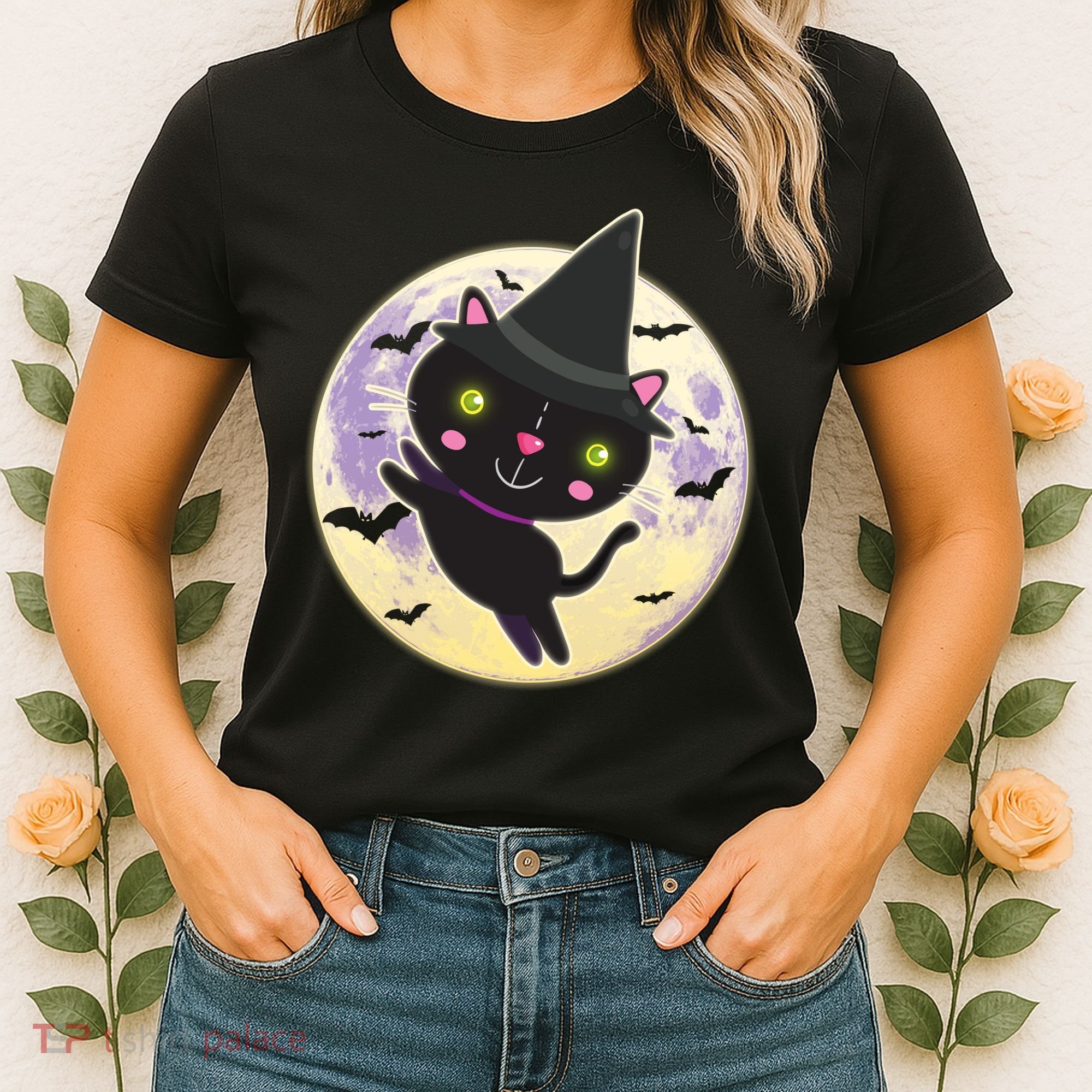 Cute Halloween Cat Moon Women's T-Shirt