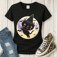 Cute Halloween Cat Moon Women's T-Shirt thumb 3