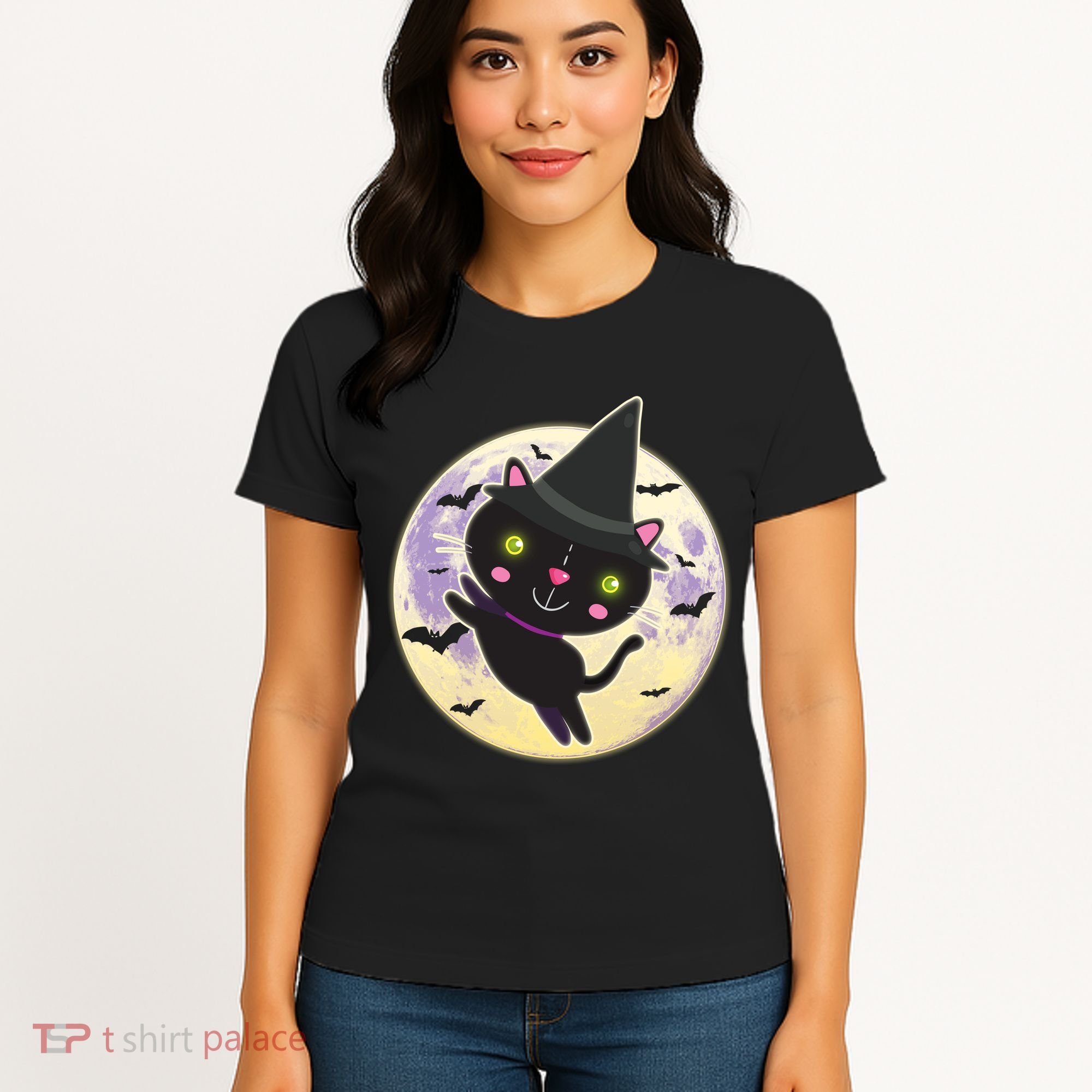 Cute Halloween Cat Moon Women's T-Shirt