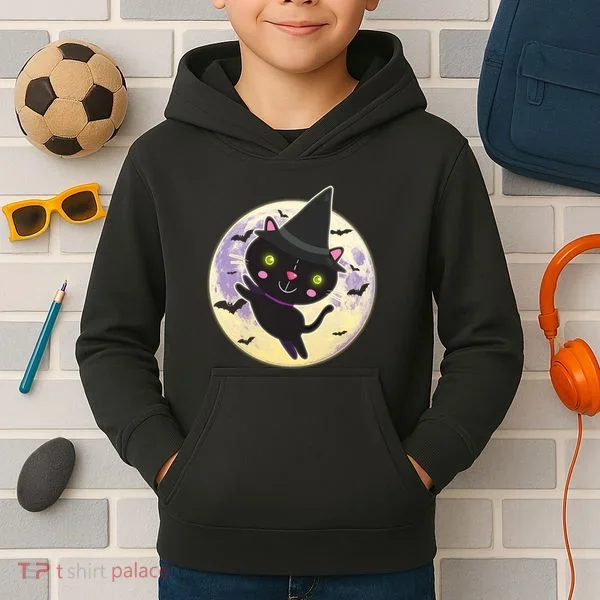 Cute Halloween Cat Moon Kids Hoodie