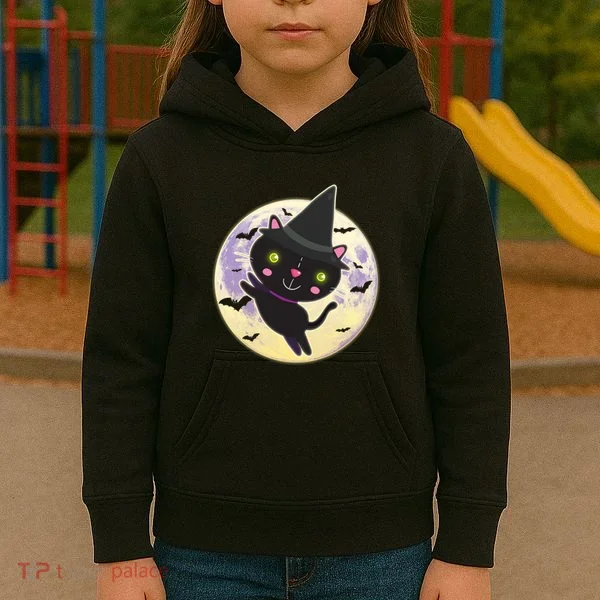 Cute Halloween Cat Moon Kids Hoodie