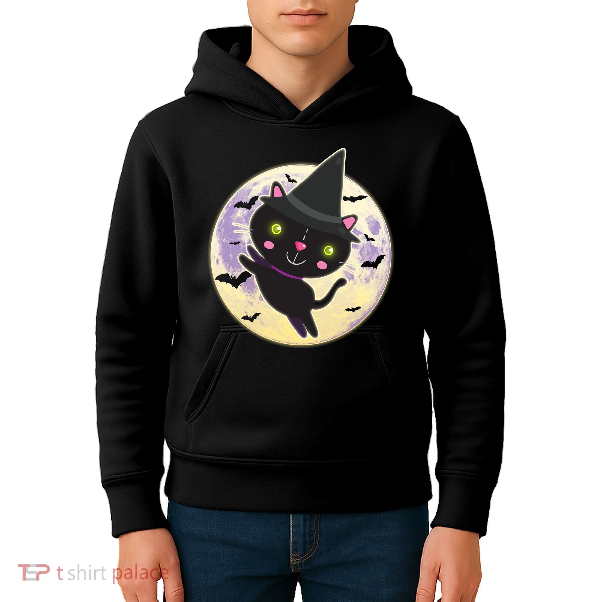 Cute Halloween Cat Moon Kids Hoodie