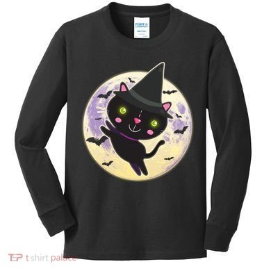 Cute Halloween Cat Moon Kids Long Sleeve Shirt