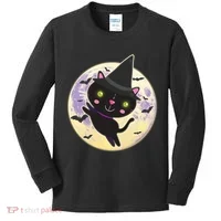 Cute Halloween Cat Moon Kids Long Sleeve Shirt thumb 0