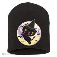 Cute Halloween Cat Moon Short Acrylic Beanie thumb 0